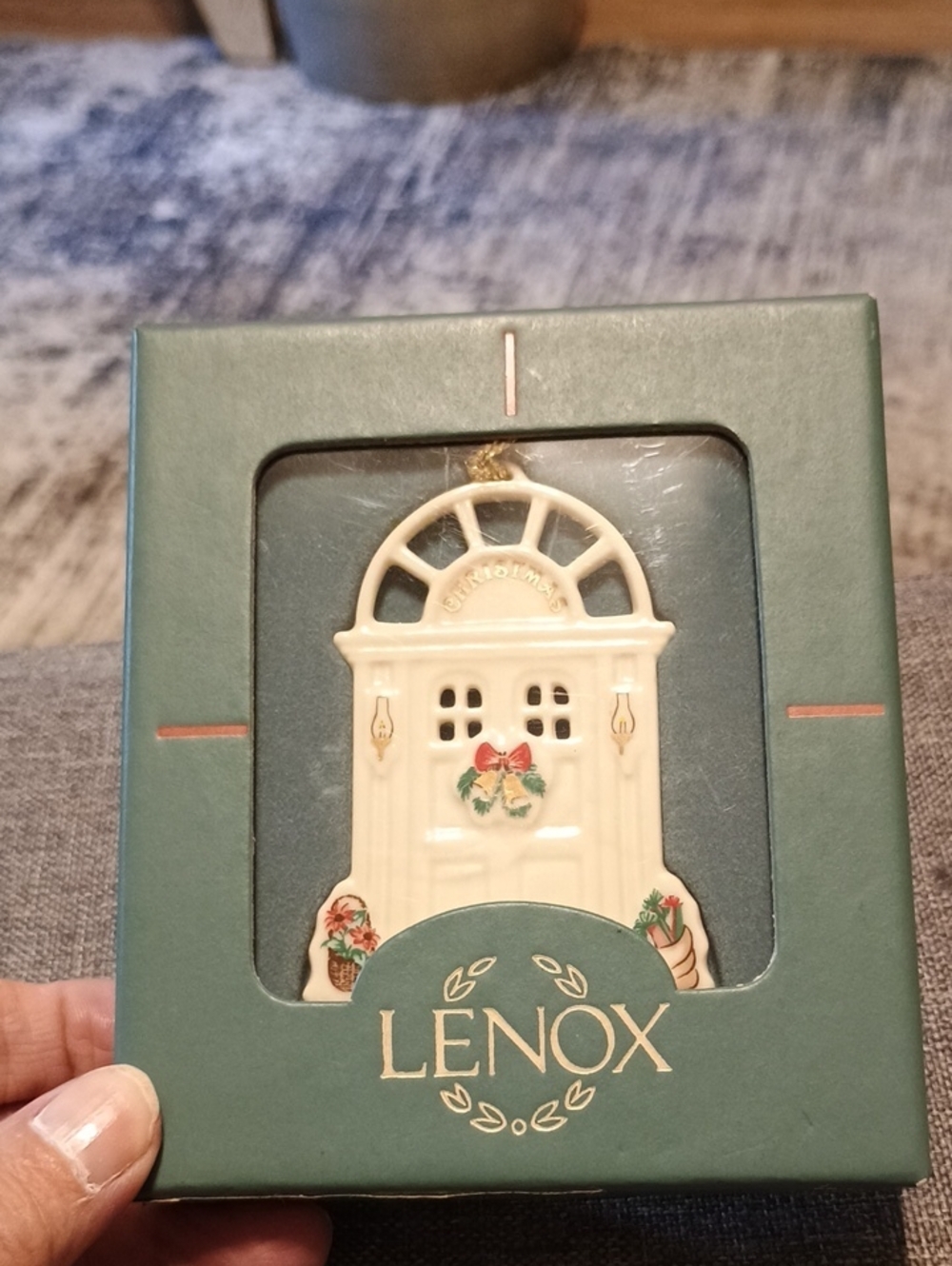 Lenox Cream Doorway Holiday Ornament with Red and Green Accents